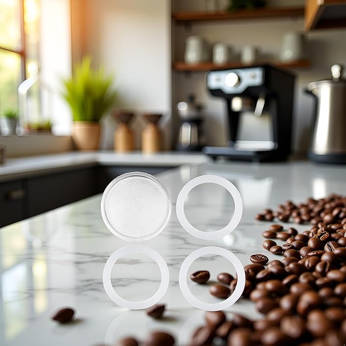 3Pcs White 3 Cup Replacement Silica Gel Gaskets and Aluminum Filters for Moka Pot Coffee Bottle 3 Cup OneSize,Paper and Plastic Household Supplies