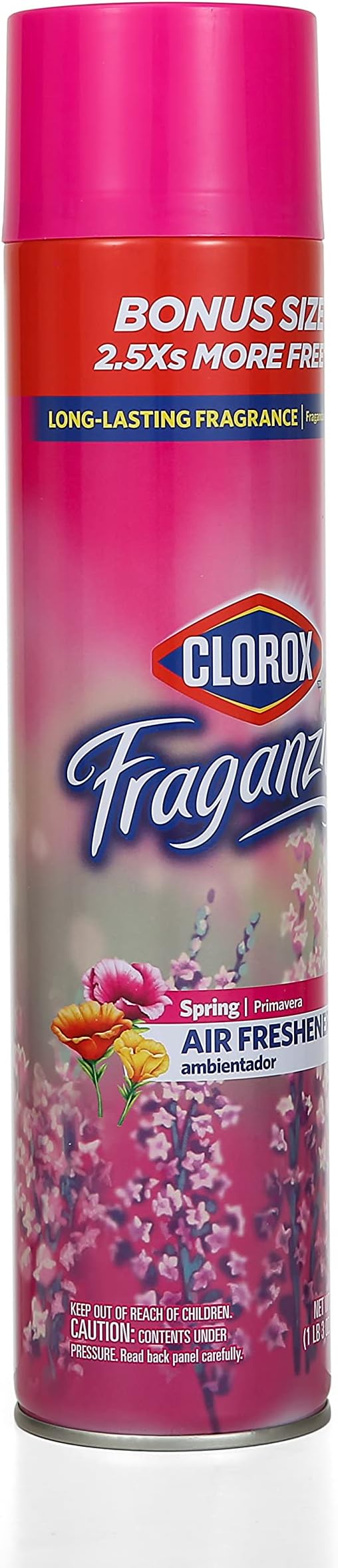 Clorox Fraganzia Aerosol Air Freshener Spray in Spring Scent - Long-Lasting Odor Eliminator and Room Freshener for Home, Bathroom, Bedroom, and Kitchen, 20 oz Bonus Size