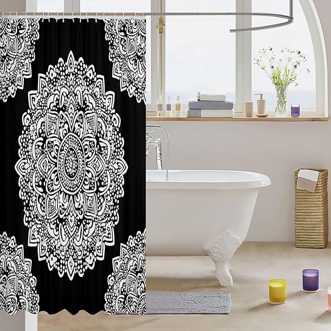 Erosebridal Mandala Shower Curtain Bohemian Bathtubs Shower Curtain Set 72" Wx72 L,Paisley Boho Floral Bath Curtain for Kids Child Woman Mexican Style Medallion Exotic Nordic Bathroom Accessories