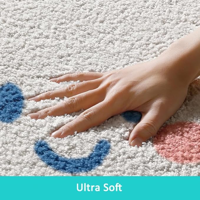 Playtime Cozy Cute Smile Face Cloud Shaped Bedroom Bathroom Doorway Kitchen Floor Rug Carpet Water Absorption Non-Slip mat for Kid's Room (Blue, 15.74x23.62 inch)