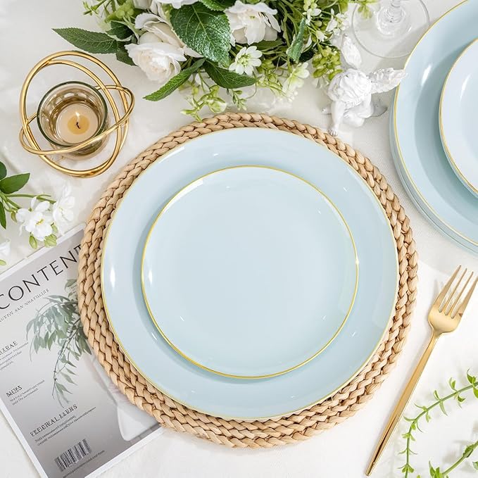 PULOTE 100PCS Sage Green Plastic Plates - Disposable Sage Green Include 50 Dinner / 50 Dessert Plates for Party, Wedding&Easter