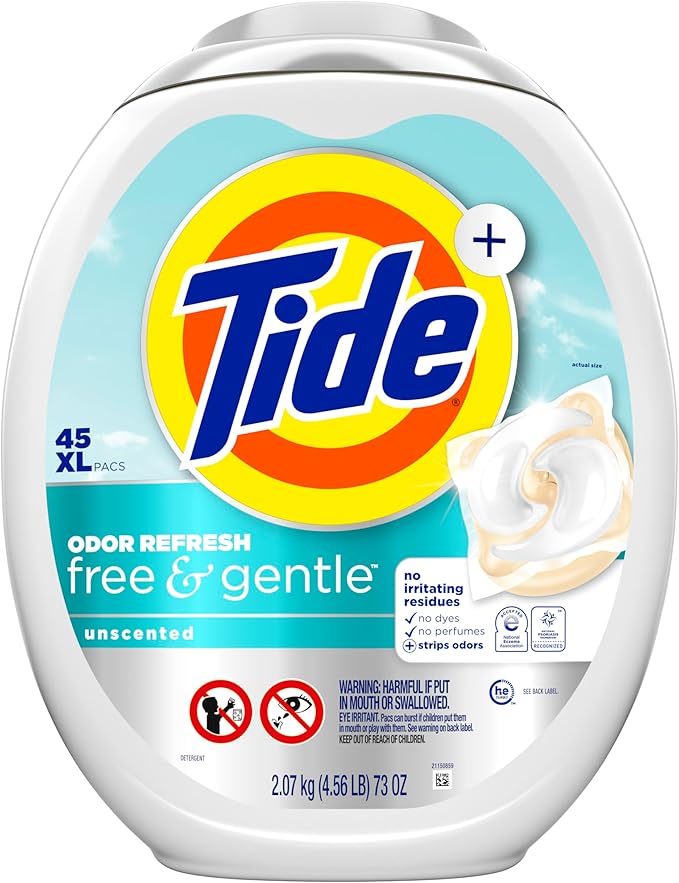 Tide PODS Free and Gentle Odor Refresh Laundry Detergent Packs, 45 Count, Hypoallergenic Laundry Detergent Pods (Pack of 4)