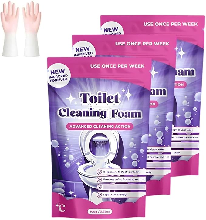 Foaming Toilet Cleaner – Stain Removal, Touch Free Foaming Powder for Ceramic and Stainless Steel Toilets (3, Red)