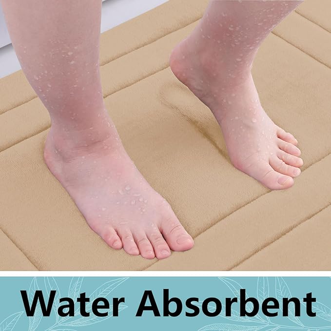 Arotive Memory Foam Bathroom Rug Mat 30x20, Ultra Soft and Absorbent Bath Mat, Machine Wash Dry, Comfortable Bath Rug Carpet for Bathroom Floor, Tub and Shower, Beige