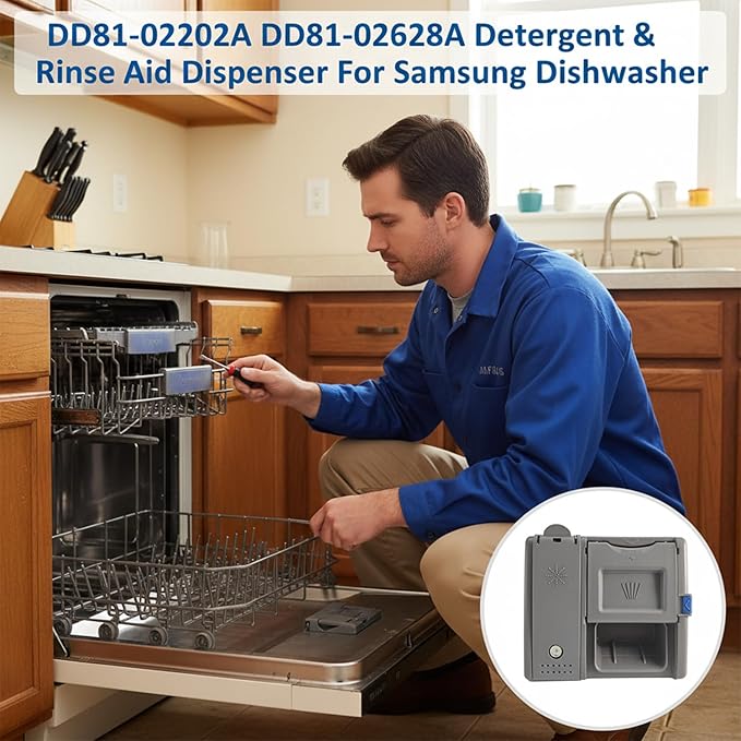 DD81-02202A ，DD81-02628A Dishwasher Detergent and Rinse Aid Dispenser Parts - Compatible with Samsung DW80M2020US, DW80R2031US/UG, DW80N3030US/UW/UB