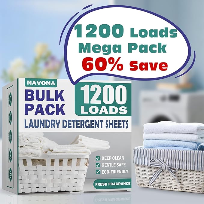 1200 Loads Laundry Detergent Sheets, Eco-friendly Laundry Sheets, Powerful Cleaning, Suitable for Homes, Dorms, and Apartments - [Fresh Scent]