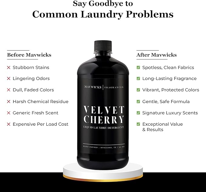 Mavwicks - Laundry Liquid Detergent (Velvet Cherry) - 32 Oz Laundry Perfume Bottle for Men & Women, Stain & Odor Remover, Deep Clean, Long-Lasting Fragrance and Freshness for All Fabrics