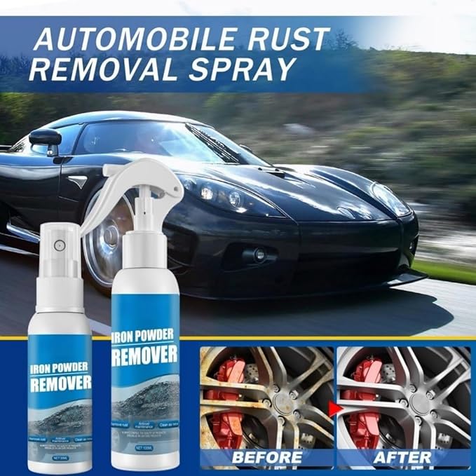 Multi-functional Quick-Acting Rust Removal Spray, Iron Powder Remover for Car and Metal Surfaces, Fast Acting Oxidation Cleaner for Auto Paint, Wheels, Tools, Hardware, Garage Use (1pc)