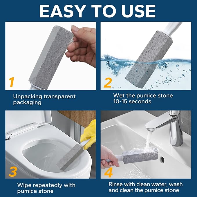 Pumice Stone Toilet Bowl Cleaner, 12 Pack Pumice Stone for Cleaning Toilet with Handle, Bathtubs, Sinks, Grills, Swimming Pools