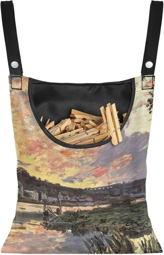 All-Weather Clothespin Holder Bag - Bennecourt, Soleil Couchant Durable Outdoor Storage Solution for Clothes Pins - Features Windproof Design & Secure Snap Closure - 14.5"x12" Size