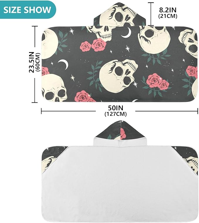 SUABO Kids' Bath Towels Skull Pink Rose Hooded Towels for Boys Girls,Toddler Towels Multi-Purpose for Beach,Pool and Bathroom,23.5" x 50", Soft and Highly Absorbent
