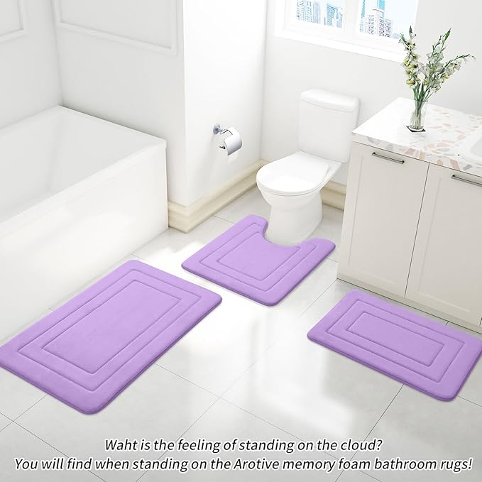 Arotive Memory Foam Bathroom Rug Mat 30x20, Ultra Soft and Absorbent Bath Mat, Machine Wash Dry, Comfortable Bath Rug Carpet for Bathroom Floor, Tub and Shower, Lavender