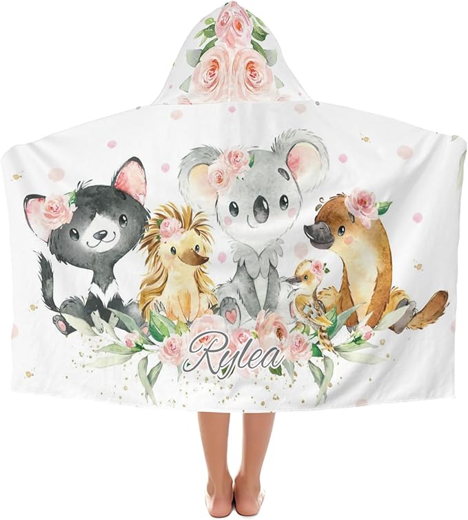 Jungle Safari Animal Personalized Kids Hooded Towel with Name Soft Absorbent Beach Pool Bath Towels Hood Poncho for Boys Girls