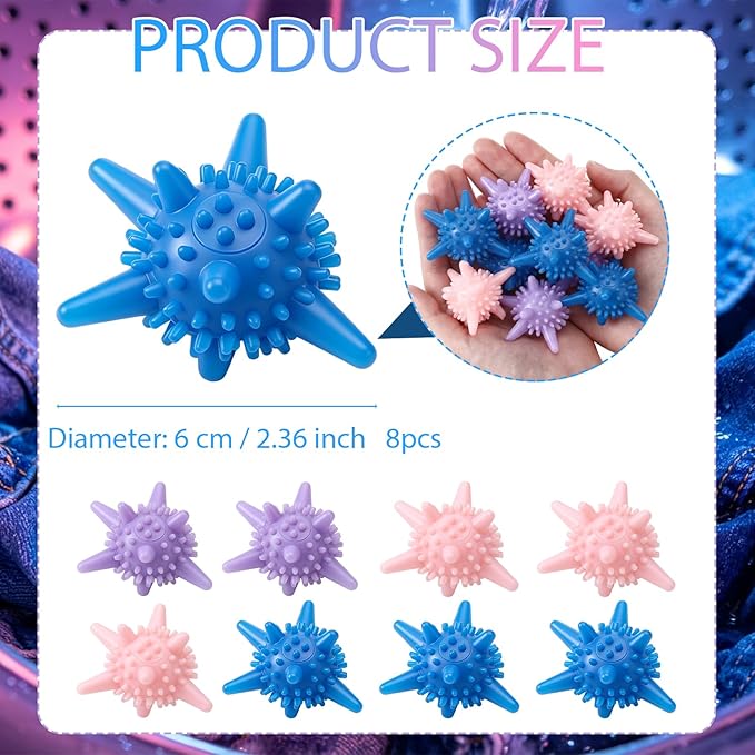 Zhehao 8 Pcs Silicone Dryer Balls Laundry Agitator Reusable Balls for Dryer or Washer 2.36 inches Reusable Wrinkle & Pet Hair Reducer for Washing Machine(Colorful)