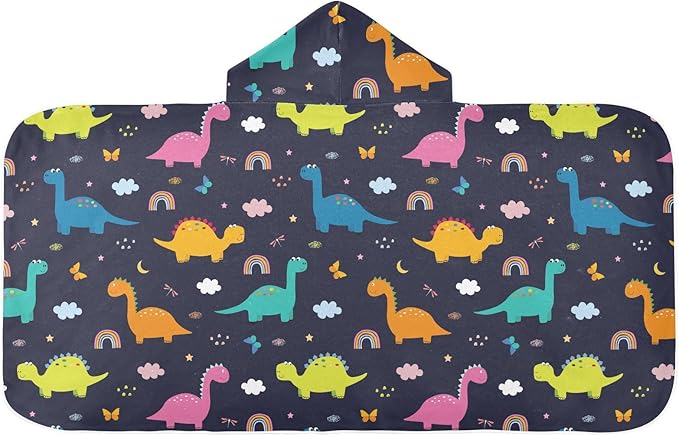 susiyo Kids Hooded Bath Towel Dinosaurs Clouds Beach Towel for Kids 23.5 x 50 Inch Microfiber Soft Absorbent Quick Dry Bath Swim Pool Towel Wrap Poncho Bathrobe with Hood for Kids Toddler