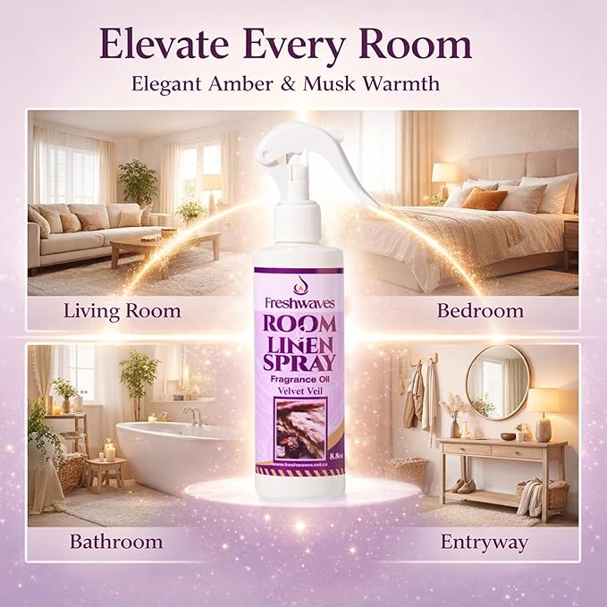 Freshwaves Room and Linen Spray | Velvet Veil Scent | Fragrance Oil | 8.8 Ounce | Air Spray Freshener | Room Spray Odor Eliminator | Air Freshener Sprays for Living Room | Bedroom | Restroom | Office