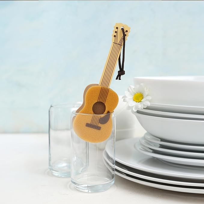 Genuine Fred Bottle Neck Guitar Bottle Brush Long-Handle Sponge, Fun and Unique Acoustic Guitar Design, Gift-Ready Packaging, Great for Music Lovers