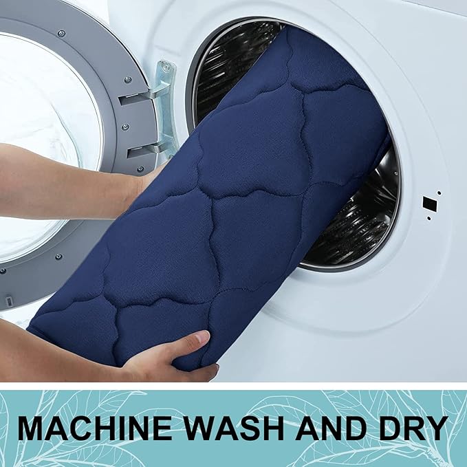OLANLY Memory Foam Bath Mat Rug 59x20, Ultra Soft and Absorbent Bathroom Rugs, Non-Slip, Comfortable, Machine Washable Bath Carpet for Bathroom Floor, Tub, Shower and Home Decor Accessories, Navy
