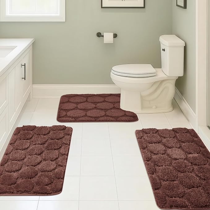 Bath Rugs Set 3 Pieces Bathroom Mat Soft Absorbent Plush Shaggy Soft Floor Non Slip Shower Bath Tub Machine Washable