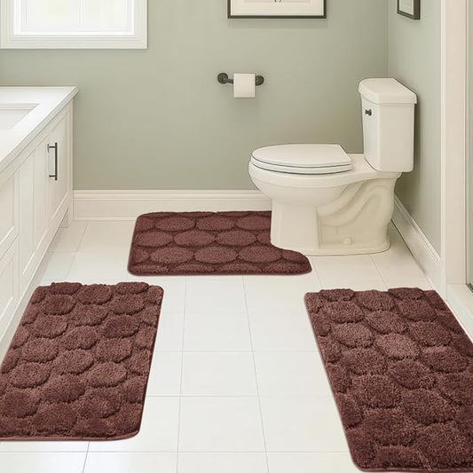 Bath Rugs Set 3 Pieces Bathroom Mat Soft Absorbent Plush Shaggy Soft Floor Non Slip Shower Bath Tub Machine Washable