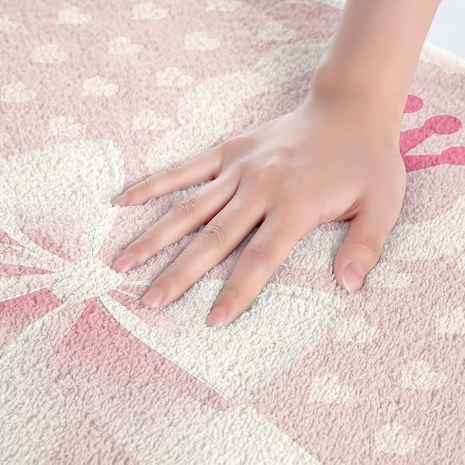 Pink Cartoon Bowknot Kids Bath Mats,Crown Love Heart Princess Romantic Mats Rugs for Girls,Geometric Bow Tie Patchwork Bath Carpets,Fashion Bath Rugs,Absorbent Floor Mats,20Wx32L Inches
