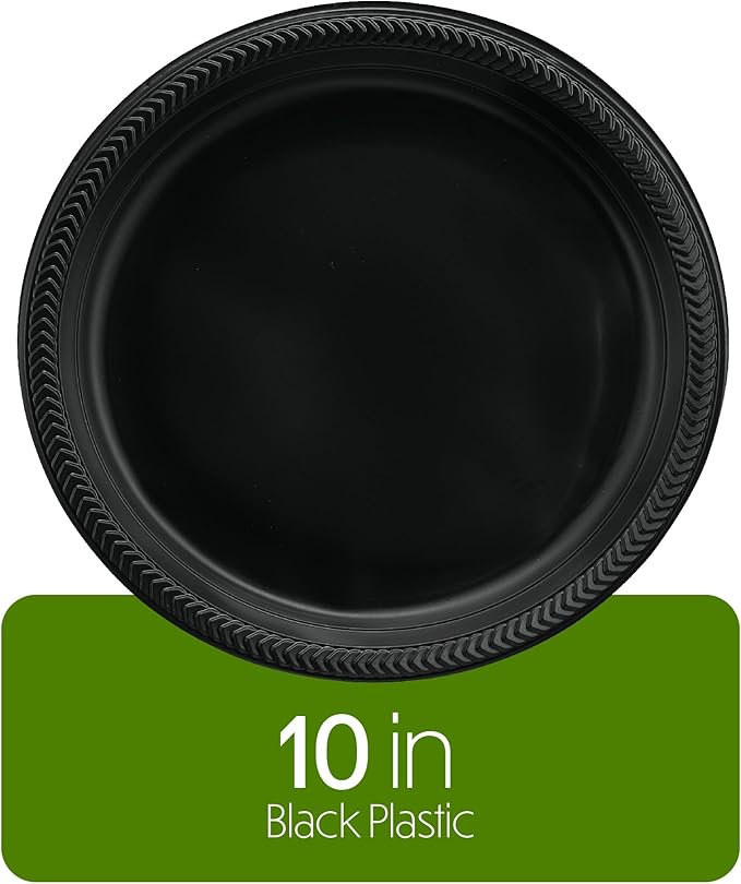 PLASTICPRO 200 PCS Black Plastic Plates Light Weight 10'' Inch Plastic Dinner Plates Black Plates Disposable for Party and Wedding