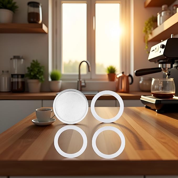 3Pcs White 3 Cup Replacement Silica Gel Gaskets and Aluminum Filters for Moka Pot Coffee Bottle 3 Cup OneSize,Paper and Plastic Household Supplies