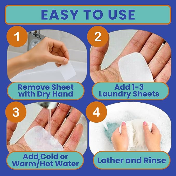 Travel Laundry Detergent Sheets with Laundry Bag and Strong Portable Clothesline – Laundry Detergent Sheets, Foldable Laundry Bag & Elastic Travel Clothesline for Hotels, Cruises & Trips