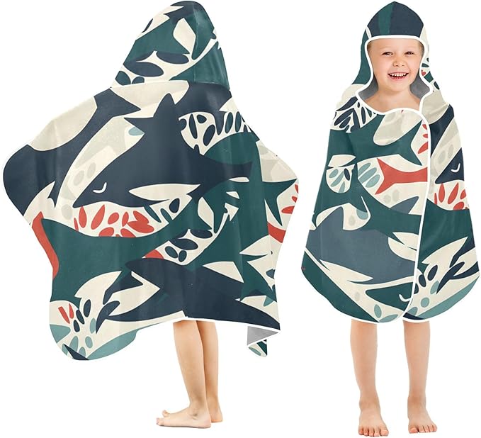 Hooded Towel for Kids Sink Or Swim Sharks Beach Wrap Bath Towels 50x23.5in