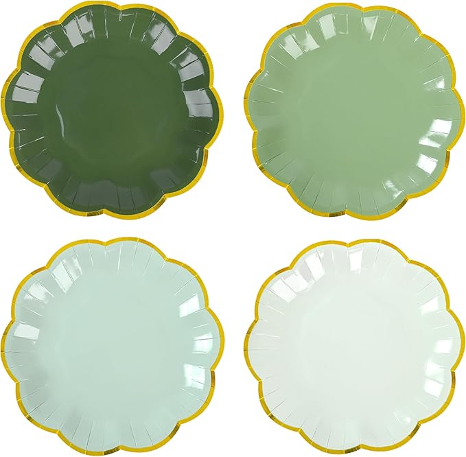 AimFun Sage Green Party Plates Gradient Green Dessert Paper Plate 7inch Gold Foil Scalloped Edge Disposable Cake Plates for Christmas Birthday Bridal Baby Shower Wedding Party Supplies (48)