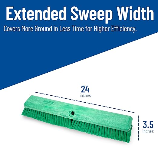 SPARTA Omni Sweep – 24" Heavy Duty Broom Head for Outdoor and Indoor Use, Nonabsorbent Block, Multi-Surface Deck Brush for Garage, Patio, Kitchen, and Concrete, Green, Pack of 12