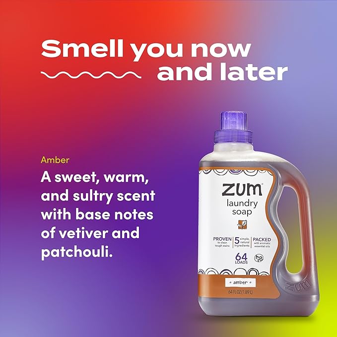 Indigo Wild Zum Clean Laundry Soap - Plant-Based Liquid Laundry Soap - Contains Baking Soda, Essential Oils & Saponified Coconut Oil - Amber - 64 fl oz