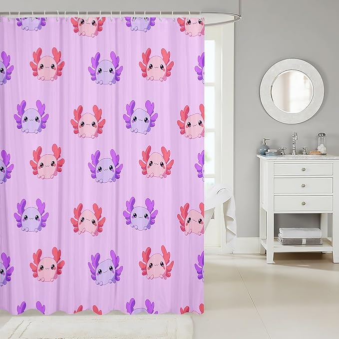 Axolotl Shower Curtain Axolotl Kawaii Bath Curtain for Kids Girls 72"Wx78"L,Lovely Walking Fish Waterproof Shower Curtain Sealife Wildlife Reptile Just for Girl Loves Axolotl Bathroom Accessories