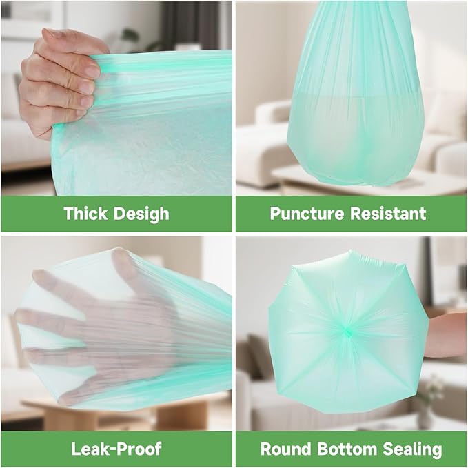 5 Gallon Trash Bags Biodegradable Unscented - Green Small Garbage Bags Compostable 100 Count 18 Liter Recycling Waste Basket Kitchen Office Bathroom Liners Strong Thick Bulk Heihaily