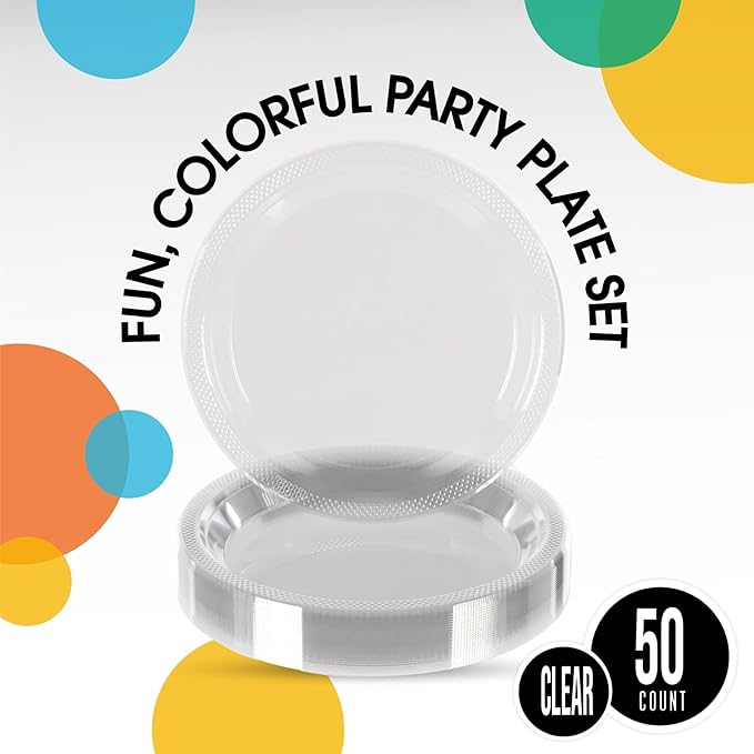 Exquisite Party Solids Clear Plastic Plates For Party Supplies 9" Clear Disposable Plates Heavy Duty 50 Pcs Plastic Dinnerware Sets Heavy Duty 350 GSM Disposable Dinnerware Set