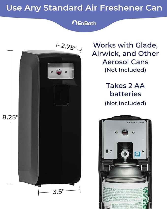 Programmable Automatic Air Freshener Spray Dispenser - Bluetooth App Controlled, Wall Mount or Standalone, Compatible with Glade & Airwick, Commercial or Home Use - IPhone (iOS) & Android Compatible