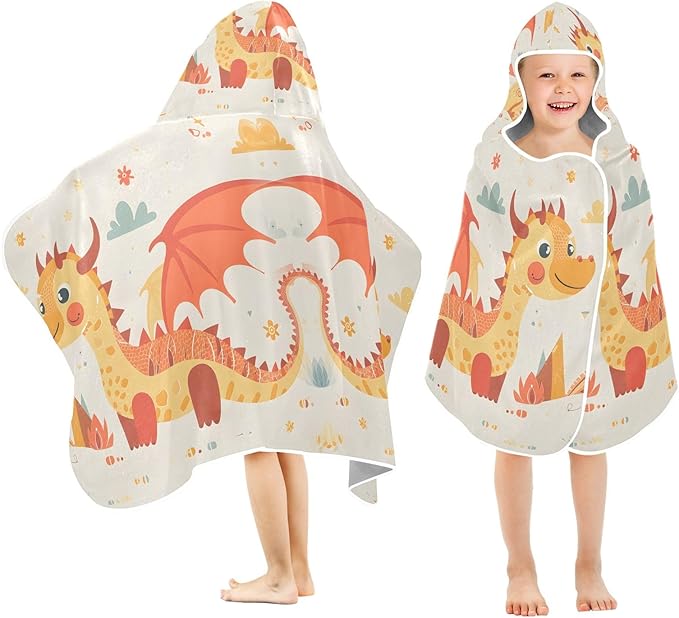 Hooded Towel for Kids Graphic with A Dragon Beach Wrap Bath Towels 50x23.5in