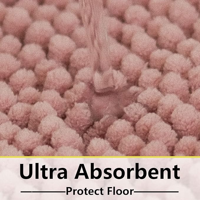 BOANKODU Bathroom Rugs Sets 2 Piece, Extra Soft Chenille Bath Mat Absorbent Bathroom Rug, Bathroom Mat with Sturdy PVC Non-Slip Bottom, Machine Washable Bath Rugs (32x20 Inch + 24x16 Inch, Deep Pink)