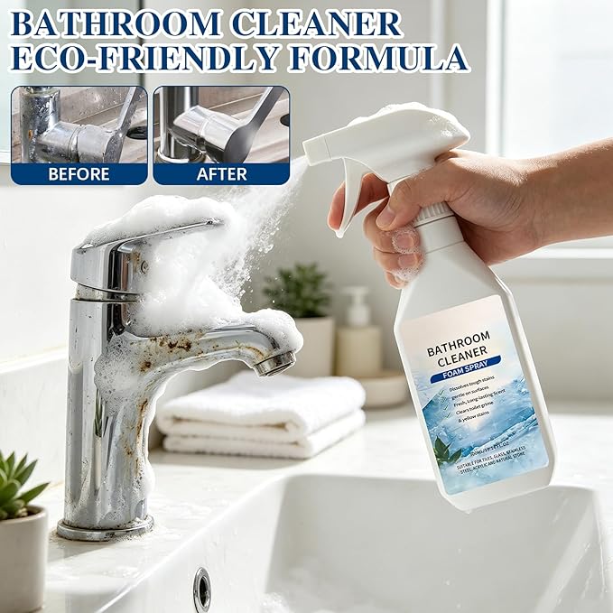Berthg Scale Remover Bathroom Cleaner Foam Spray, 300 ml/10.14FLoz, suitable for tile, glass, stainless steel, acrylic and natural stone sinks, etc