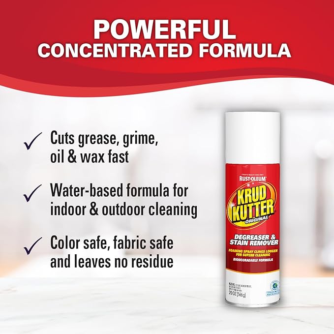 Krud Kutter Original Cleaner Degreaser Aerosol, 20 oz, Heavy Duty Spray for Grease, Oil and Tough Stains, All Purpose Multi Surface Cleaner for Kitchen, Garage, Tools and Equipment