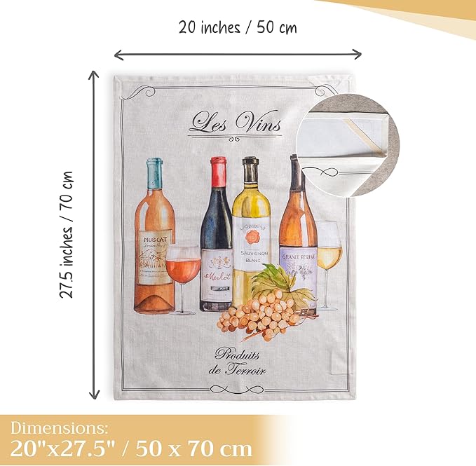 Maison d' Hermine Kitchen Towels Set of 3 100% Cotton 27.50" x 20" Reusable Cloth Tea Dish Towels Absorbent with Hanging Loop for Kitchen Farmhouse Hotel Spring Summer - Terroir