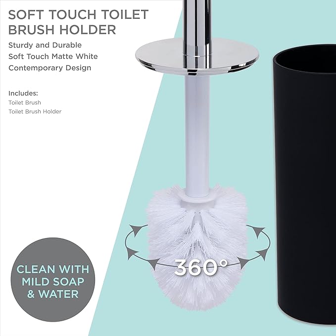 Bath Bliss Soft Touch Set in Matte Black, Bathroom Cleaning, Strong Durable Bristle, Scrubs Hard to Reach Places Toilet-Brushes, 1 Pack