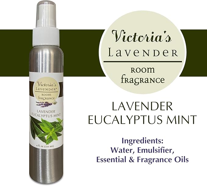 Victoria's Lavender Room Fragrance Spray - Natural Air Freshener & Odor Eliminator, Luxury Essential Oil for Home & Bathroom, Aromatherapy, Ideal Holiday Gift, Lavender Eucalyptus Mint - 2 Pack, 4 oz
