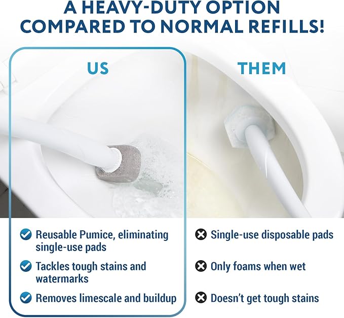 Impresa 6-Pack Pumice Stone Toilet Bowl Cleaner Refill Heads - Compatible with Clorox Toilet Wand Refills - Reusable Natural Stone Scrub Heads for Tough Stains