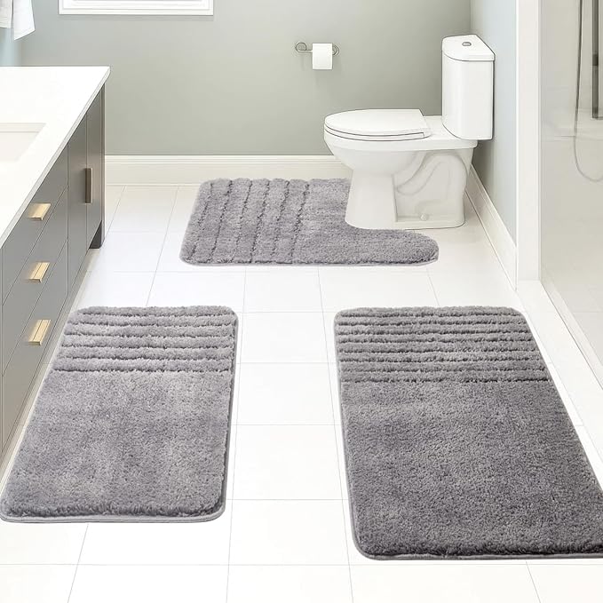 Bath Rugs Set 3 Pieces Bathroom Mat Soft Absorbent Plush Shaggy Soft Floor Non Slip Shower Bath Tub Machine Washable