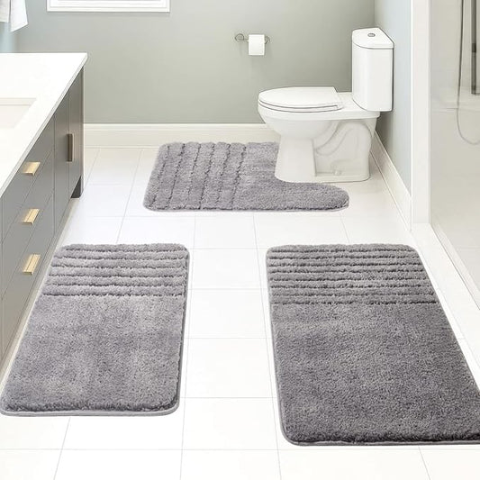 Bath Rugs Set 3 Pieces Bathroom Mat Soft Absorbent Plush Shaggy Soft Floor Non Slip Shower Bath Tub Machine Washable
