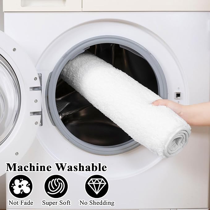 SHACOS White Bathroom Rugs 5 Piece Set - Non Slip Absorbent Washable Bath Mats with U-Shaped Toilet Rug & Lid Cover, Soft Microfiber Bath Rugs for Bathroom