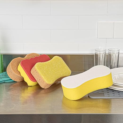 Restaurantware Sponge and Scouring Pad Combo 100 Count 7.4 x 5.1 x 1.9 Inches Plastic Multi-Surface Scrubber Flexible Cleaning Sponge for Commercial Kitchens