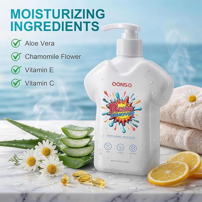 13.5 OZ Gentle & Moisturizing Epoxy Resin Cleaner Remover - A Natural, Comfortable Hand Cleaner for Removing Uncured Resin, Glue, and Paint from Skin, Tools and Molds, Ideal for Artists and Crafters.