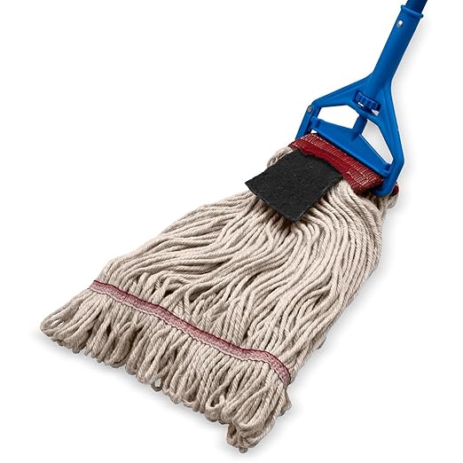 SPARTA Flo-Pac Mop Head Loop-Ended, Wide Band with 5" Red Band with Scrubber for Organized Cleaning, Large, Natural, (Pack of 12)